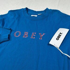 OBEY Long Sleeve Mens Designer Graphic Street Art Sweatshirt Size M Blue NWT